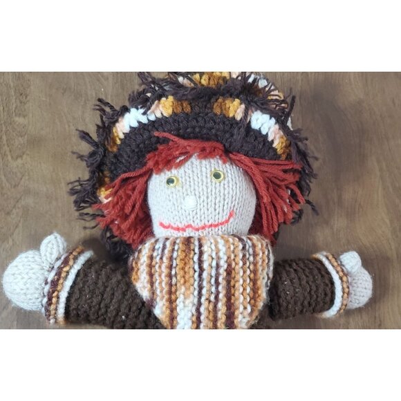 Handcrafted Raggedy Ann Style Doll With Red Yarn Hair & Striped Accessories - Picture 6 of 7